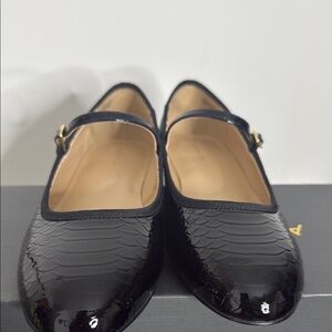 Black Crocodile-Embossed Mary Jane Flats